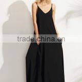 Woman Black Summer Sleeveless Spaghetti Strap Maxi Beach Shift Dress thumbnail-2