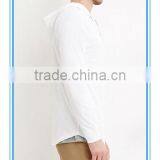 Hooded Henley Raglan Sleeves Hoodie Chambray Trim Button Placket Hoodie Curved Hem Hoodie thumbnail-2