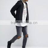 Custom With Drawstring Hood Side Slant Pockets Black Men's 100% Organic Cotton Casual Breathable Zip Open Hoodies thumbnail-4