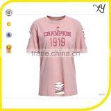 Hip Hop Clothing Women Custom Longline Distressed t Shirt With Printing Design thumbnail-3