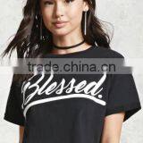 2017 Women Short Sleeve Fashion Cotton Numbers Printed Tshirt Hem Curling OEM Service thumbnail-2