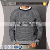 Raglan Long Sleeve Rib Knit Black Neckline Cotton Sweater Mens Striped Pullover thumbnail-1
