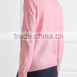 Crew Necked Pink Colored Asymmetrical Hem 100% Cashmere Sweater Women thumbnail-3