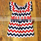Girls Patriotic Peasant Dress July 4th Red White Navy Blue Chevron Summer Cotton Dress