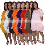 2020 New Arrivals Women Plus Size Loose Dresses Women Big Casual Dresses Ladies Solid Color Loose Summer Dresses thumbnail-1