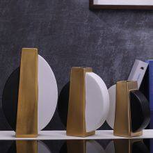 Half Moon Black White Gild Modern Simple Jingdezhen Ceramic Flat Vase For Home Study thumbnail-1