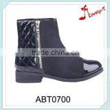 Comfort Woman Low Heel Boots Half Shiny Upper Female Zipper Ankle Boots for Women thumbnail-1