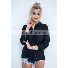 Wholesale Custom Women's Tops New Fashion Western Style Backless Lace Splicing Lapel Long Sleeve Irregular Chiffon Shirt thumbnail-5