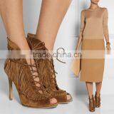 C89229A Europea Women Sexy High Heel Suede Shoes Bulk Wholesale Women Tassel Suede Shoes Fashion Boots thumbnail-1