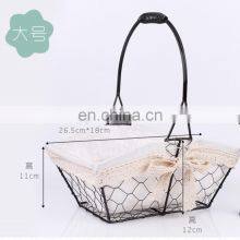 New Flower Girl Basket Picnic Hanging Basket Dark Brown Metal Wire Fabric Food Fruit Storage Flower Basket With Handles thumbnail-2