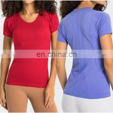 Custom Logo New Soft Slim Yoga Short Sleeve Breathable Workout Running Round Neck Gym Fitness Quick Dry Sports Wear For Women thumbnail-1