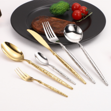 Luxury Stainless Steel Flatware Set 304 Hammered Handle Knife Fork Spoon Gold Cutlery Wedding Silverware thumbnail-4