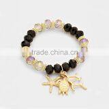 Metal Starfish and Turtle Charm Beaded Stretch Bracelet Sea Life Jewelry thumbnail-1