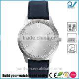 2 Hands Watch Movement With Date Function PVD Stainless Steel Case and Buckle 5ATM Water Resistant Smooth Navy Leather Strap thumbnail-1