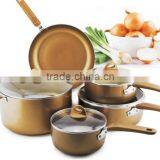 9Pcs Gold Color Non-stick Aluminium Cookware Set With Glass Lids thumbnail-1