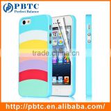 Set Screen Protector And Case For Iphone 5 , Hard Blue Colorful Stripes Custom Plastic Case