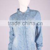 Women Printed Western Denim Shirt With Vintage Wash thumbnail-1