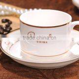 Haonai High Quality Porcelain Coffee Mug and Saucer With Golden Rim thumbnail-3