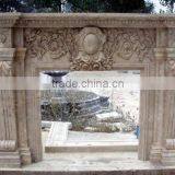 Luxury Home Decoration Marble Stone Carved Gold Fireplace Mantel thumbnail-4