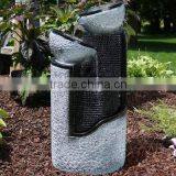 Dark Gray Stone Pillar & Silver Bowls Outdoor Water Fountain thumbnail-2