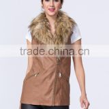 New Fashion Wholesale Clothing Manufacturers Women PU Gilet With Fur Collar