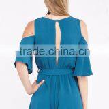 Cold Shoulder Waist Tie Playsuit Summer Jumpsuits for Women 2016 thumbnail-4