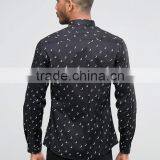 Hot Sale Custom Long Sleeve Point Collar Mens Pre-Shrunk 97% Cotton 3% Elastane Breathable Slim Fit Casual Black Printed Shirts thumbnail-2