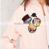 HAODUOYI Women Trench Coat Printed Pink Pockrts Zipper Loose Long Sleeve Coat Elegant Lady Coat thumbnail-3