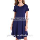 Wholesale Latest Fashion Short Sleve Ladies O-Neck Simple Soft Women Dress thumbnail-4