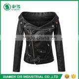 Fashion Design Women Black Motorcycle Leather Jacket for Sale thumbnail-1