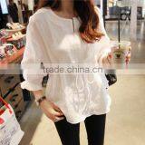 Latest Fashion Cotton and Linen Rond Collar Shirt Flounce Shirt Blouse for Women thumbnail-4