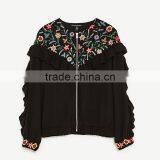 2017 Custom Designs Women Round Neck Embroidered Jacket With Frills thumbnail-6