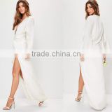 OEM WOMEN Deep V-neck and Split Hem Kimono Long Sleeve Prom Dress thumbnail-2