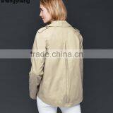 Crisp 100% Cotton Classic Double-breasted Short Coat Custom High Quality Fashion Women Windbreaker Guangzhou Manufacturer thumbnail-3
