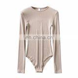 Custom Logo Women Autumn Winter Under Wear Long Sleeve Crew Neck Ribbed Knitted Fabric Outfit Bodysuit thumbnail-3