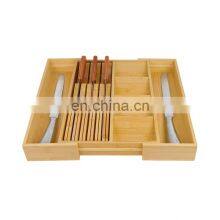 Multifunctional Expandable Bamboo Kitchen Silverware Drawer Organizer Adjustable Utensil Cutlery Organizer Tray thumbnail-4