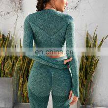 Four-way Stretch Wholesale Seamless Yoga Clothes Good Quality Long Sleeve Top 2Pcs Gym Fitness Sets Workout Wear Sports Suit Set