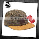 Custom Flat Brim Wool Tweed Fabric 5 Panel Cap
