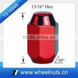 Cone seated red wheel lug nut for auto