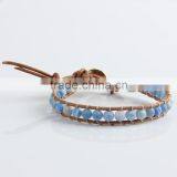 Lap Beaded Blue Frosted Agate Stone Natural Leather Bracelet for Women Party Jewelry Wholesale thumbnail-1