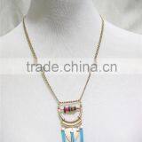 Multi Color Shell w/ Blue Suede Triangle Triple Pendant Necklace 2016 Fashion Style Wholesale thumbnail-1