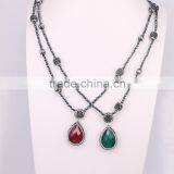 Pave Crystal Beads Hematite Beaded Necklace, Waterdrop Gem Stone Pendant Necklace thumbnail-1
