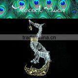 Peacock Swan THAILAND ART T-SHIRT PAINTED FABRIC Acrylic Glitter PAINTING BY HAND RARE PRODUCTS thumbnail-4