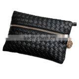 Cheapest Concise Weave Black Zipper Wallet | Wrist Handbag (BQGT017)