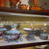 European Design Ceramic Planter of Children Playing Under The Base, Floral Painting Porcelain Compote and Brass Figurine Status thumbnail-6