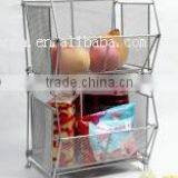 High Quality Fashion Stackable 2 Tier Metal Mesh Kitchen Sundry Storage Basket / Desk Organizer thumbnail-1