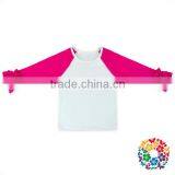 Wholesale Children's Fall Boutique Clothing Hot Pink Long Ruffle Sleeve Shirts Baby Kids Icing Raglan thumbnail-1