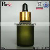 China Rosted Dark Green Cosmetic Lotion Essential Oil Perfume 30ml Glass Bottle With Dropper With pp White Dropper thumbnail-5