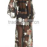 Luxurious Women Clothing High Quality Romantic Cover up Summer Sheer Chiffon Rose Printed Robe Cover up Cardigan for Beach Wear thumbnail-3