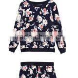 New Winter Women Brand Fashion Long-sleeved Tops + Shorts Floral Track Suit thumbnail-2